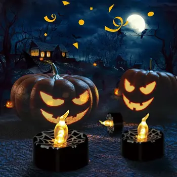 

Spiderweb Pattern Flameless Candles Lights Battery Operated Flickering LED Warm White Light for Christmas Halloween Decor Q0KF