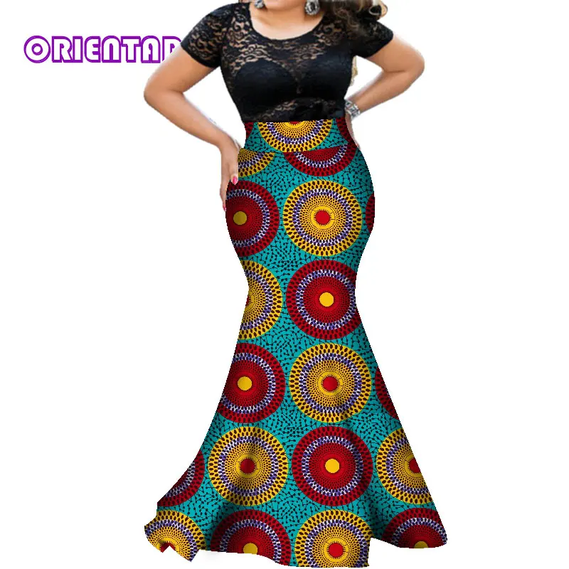 Модные африканские юбки для женщин Bazin Riche хлопок африканская юбка с принтом традиционные африканские длинные юбки с высокой талией WY5609 - Цвет: 13