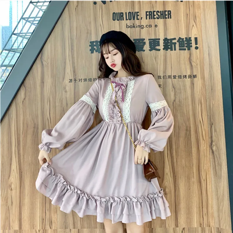 Японский Каваи Лолита гриб кружева платье фонарь рукав милый Лолита общая шляпа бальное платье Harajuku Лолита платье