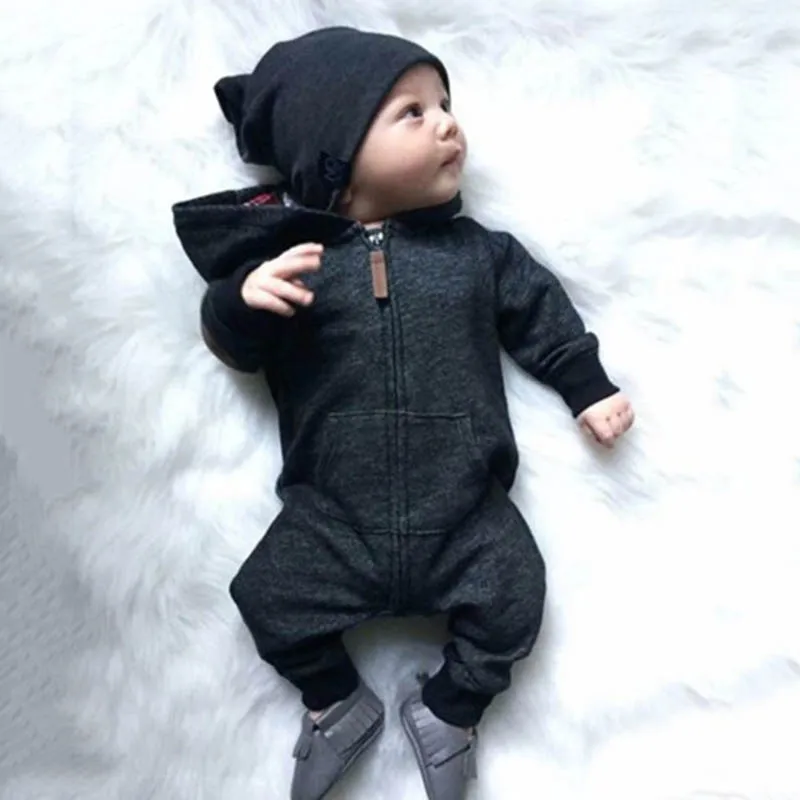 Г., теплый хлопковый комбинезон на молнии с длинными рукавами для новорожденных мальчиков и девочек, комбинезон, одежда с капюшоном, свитер, одежда для детей от 0 до 24 месяцев - Цвет: dark grey