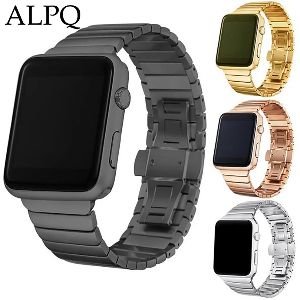 Ремешок ALPQ из нержавеющей стали для Apple Watch, ремешок 44 мм, 42 мм, 38 мм, 40 мм, браслет с бабочкой, ремешок для iwatch 5, 4, 3, 2, 1