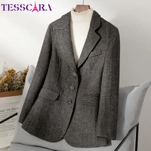 TESSCARA Женская Осенняя шерстяная смесь офисный Блейзер простая куртка-пальто женские высококачественные модные кашемировые куртки верхняя одежда и пальто