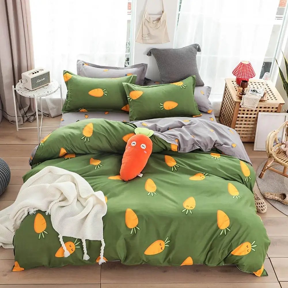 

Orange Carrots Green INS Bedding Sets Microfiber Brush Polyester Bedlinens Twin Full Queen King Duvet Cover Set Pillowcases