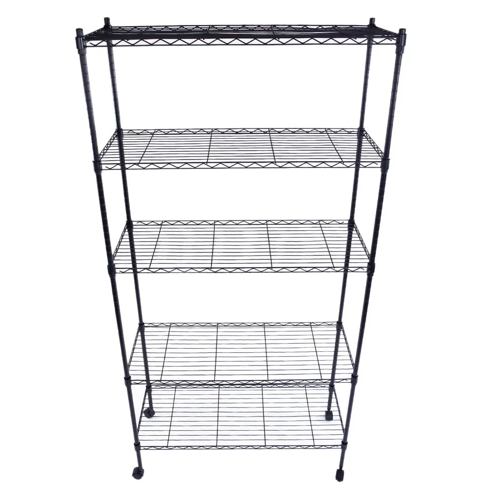 

Shelf Storage rack 5-Layer Plastic Coated Iron Shelf with 1.5" Nylon Wheels 165*90*35 Black
