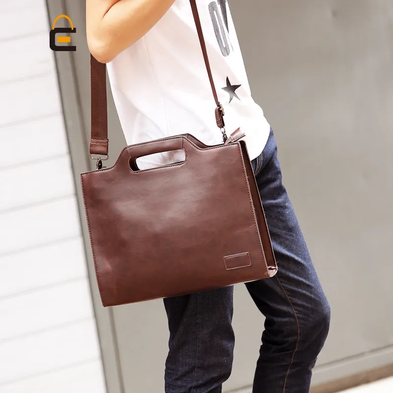 Men's Business office Briefcase Brand PU Leather Handbag male Vintage Tote Computer Laptop bag Casual Shoulder File bags Retro