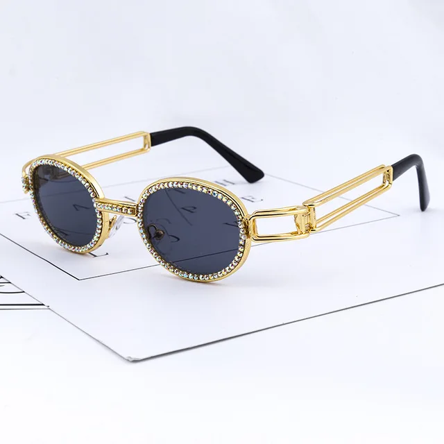 JASPEER круглые стразы солнцезащитные очки для женщин стимпанк алмаз солнцезащитные очки классические очки для мужчин прозрачные линзы Винтаж - Цвет линз: 7