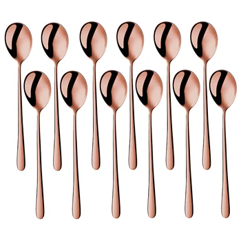 

12 Pack Dinner Spoon Set, Stainless Steel Rose Gold Reusable Metal Korean Dinner Spoons