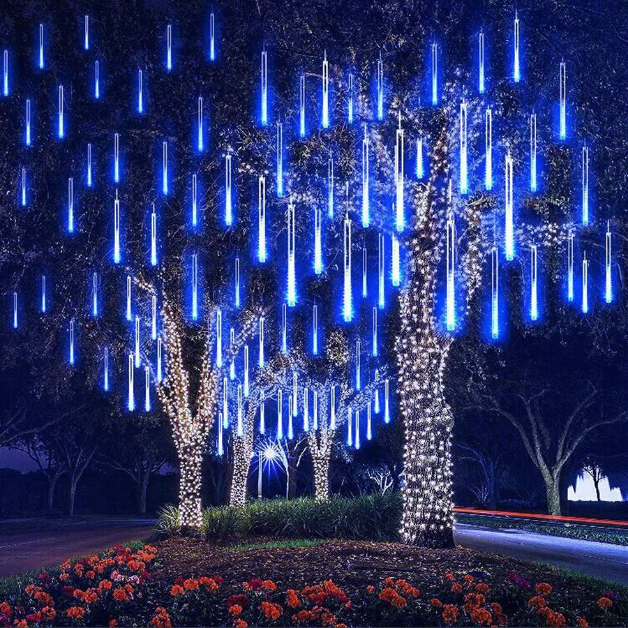 30//50cm LED Light Meteor Shower Rain 8 Tube Xmas Tree Outdoor Light UK Plug Lamp