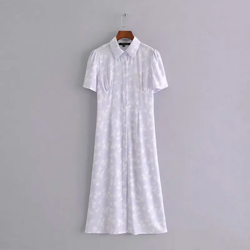

2019 Summer Europe And America New Style Slim Fit Slimming Versatile French Fold-down Collar Buckle Short Sleeve Printed in WOME
