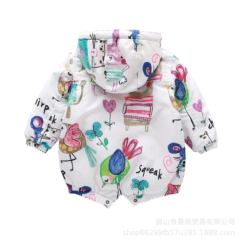 

2019 New Style Winter Childrenswear Windproof Fabric Cute Printed Trench Coat plus Velvet Thick out Clothes
