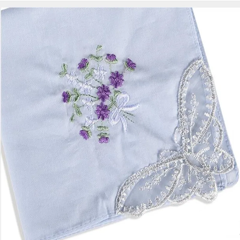  12pcs Random Color Womens Ladies Embroidered Lace Hankies Butterfly Hankerchiefs HYZ9180