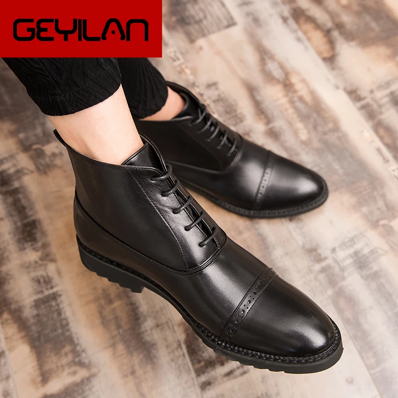 

big size 48 Men Ankle Boots brogue Genuine Leather Man Martins Boots Male Lace-up Winter Casual shoes High-top men's shoes a4