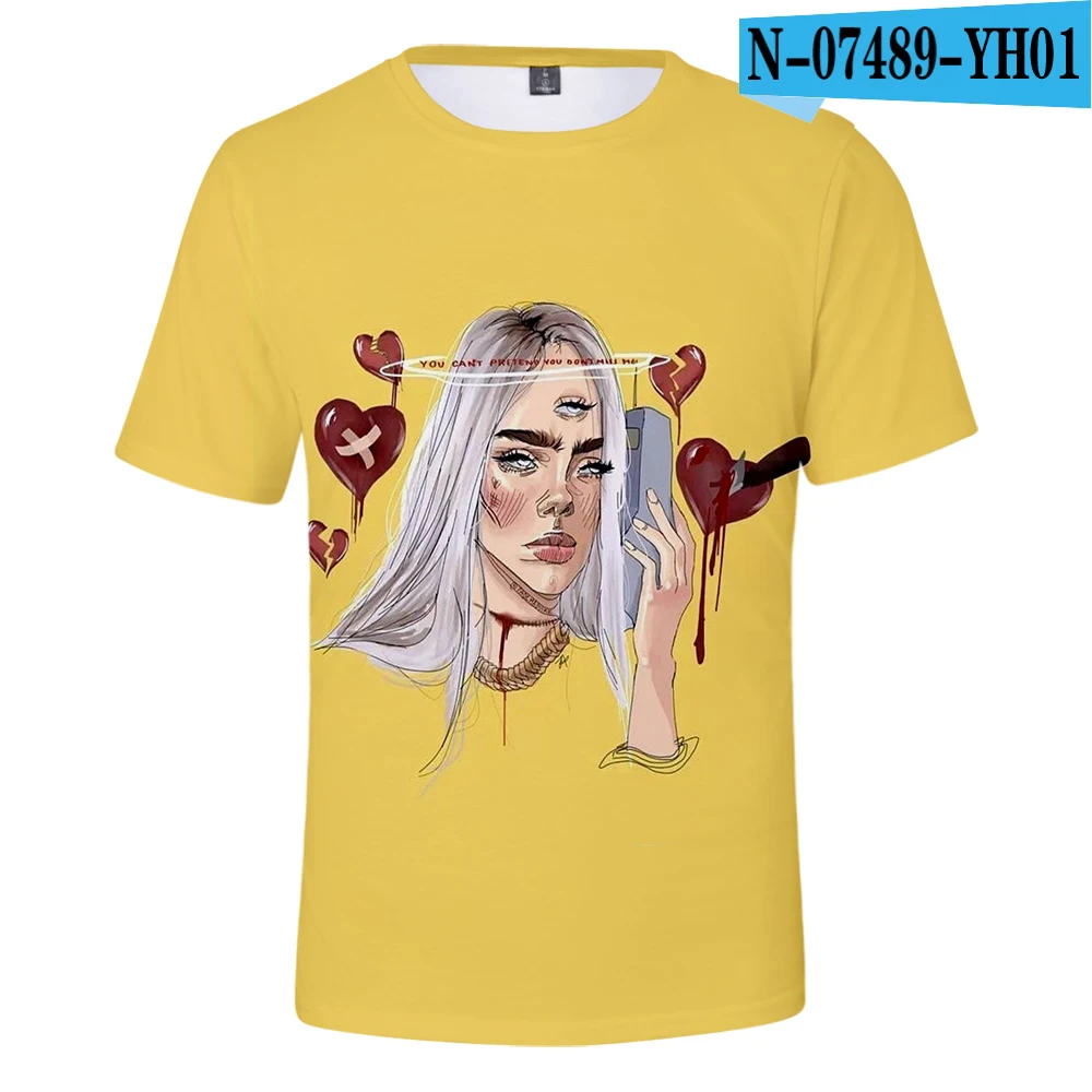 Новая модная 3D футболка Billie Eilish, женские и мужские топы с коротким рукавом,, 3D футболка Billie Eilish, повседневные Черные футболки для девочек - Цвет: 3D