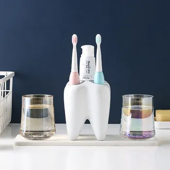 

Ceramic Electric Toothbrush Holder Set Transparent Glass Bathroom Accessories Set Diatom Mud Tray Storage Rack Base Creative Fre