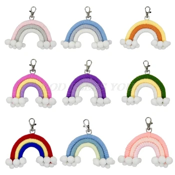 

Handmade Weaving Rainbow Ornament Keychain Hair Ball Kids Room Decoration Wall Hanging Pendant Photo Props Drop Shipping