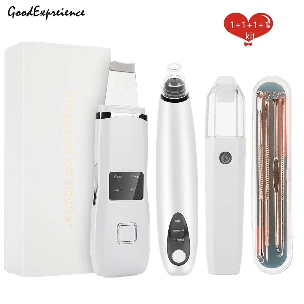 

Ultrasonic Skin Scrubber Deep Cleans Skin Pores and Cuticles+Electric Blackhead Remover+Nano-Particle Facial Spray+Acne Needle