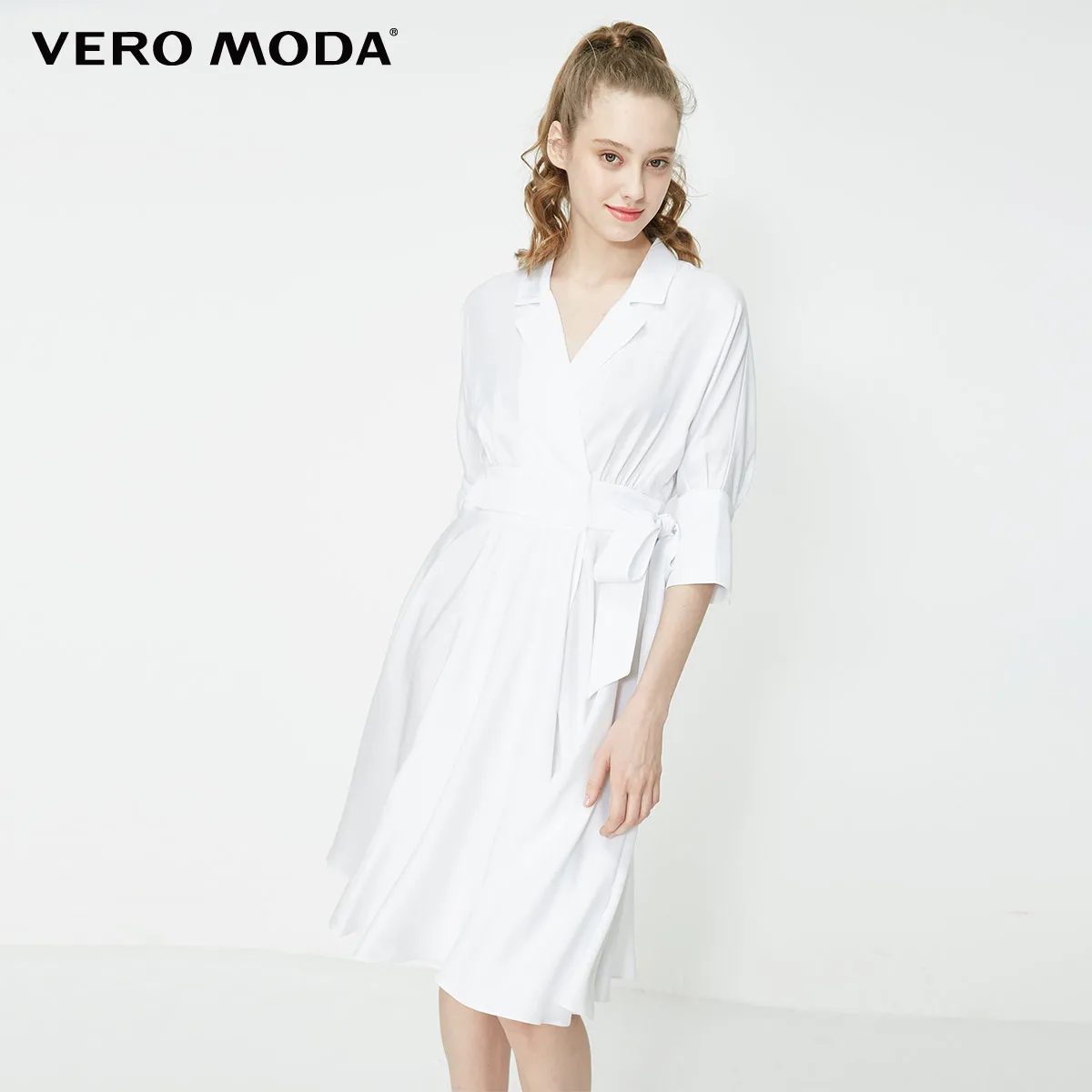 Vero Moda женское платье с отворотным воротником и рукавами до локтя | 31926Z510 - Цвет: A06 Opt. white
