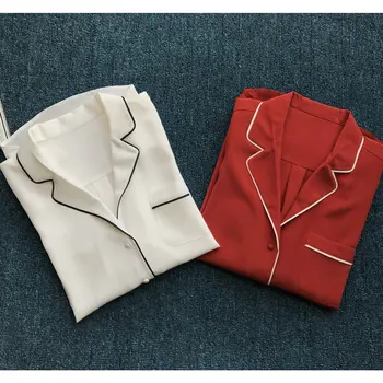 

Women Shirt Classic Pajama Style Soft Waxy Sand Wash Silk Long Sleeve Shirt