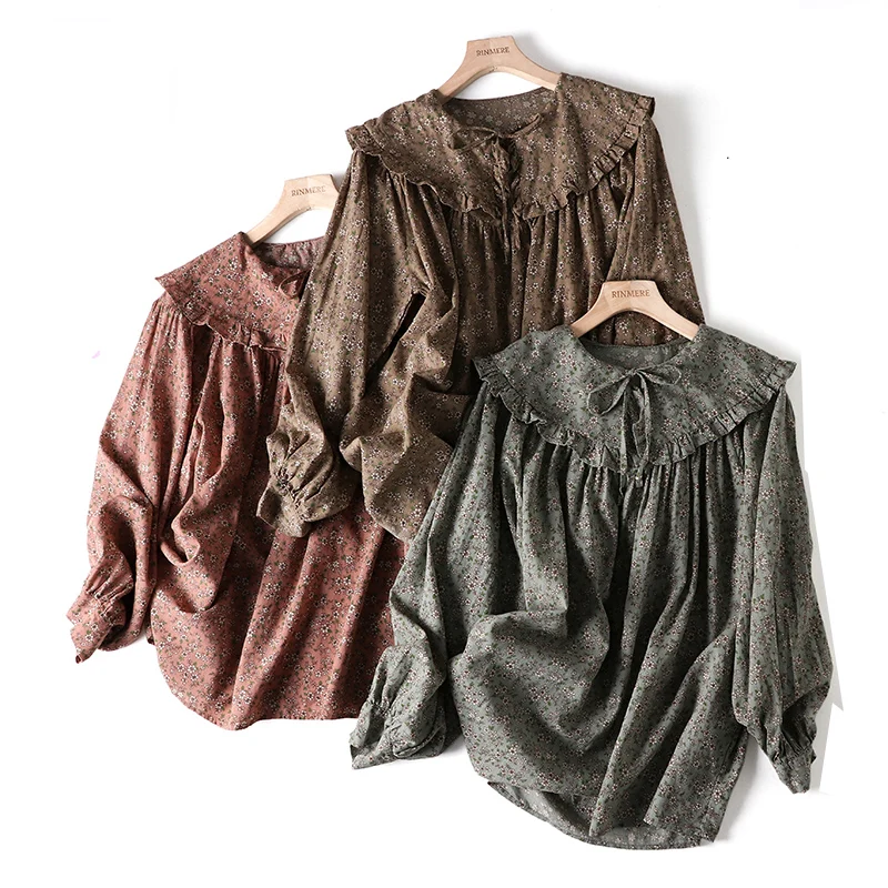 Spring new Japan style Ruffled Floral top shirt women long sleeve pullover Top casual wear NWM | Женская одежда