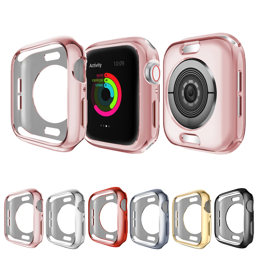 

Electroplating TPU Bumper Protective Case For Apple watch 5 4 44mm40mm Silicone Shock-Proof Case For iwatch Series 3 2 1 42/38mm