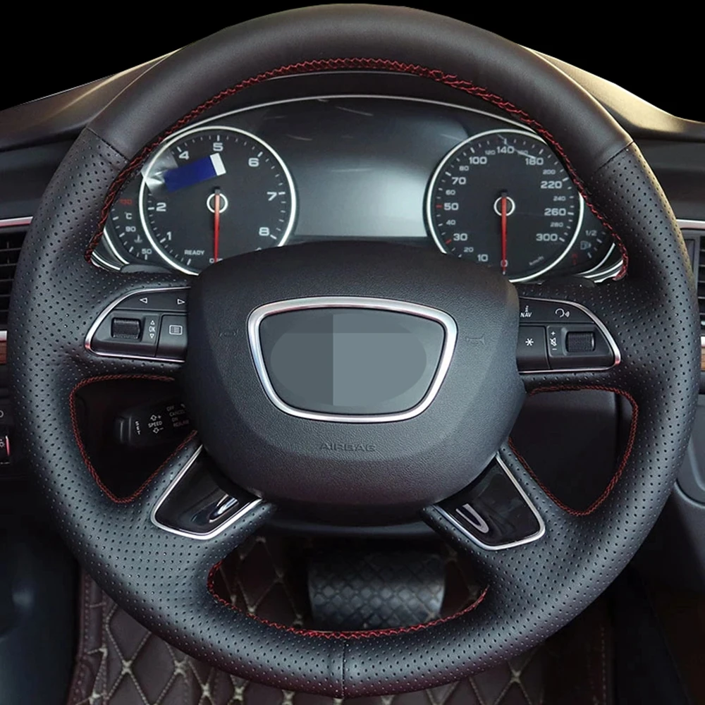 DIY черная ручная прошивка кожаный чехол рулевого колеса автомобиля для Audi A3 A4