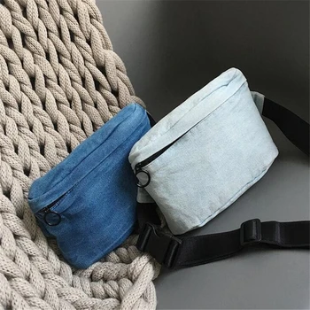 

Fashion Japanese Vintage Denim Flip Zipper Bag Simple Ladies Portable Shoulder Bag Mobile Phone Change Cosmetics Storage Bag