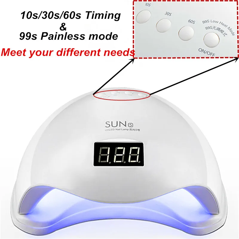 Лампа Sun 5 УФ/LED для сушки гель лака сушилка с инфракрасным датчиком и таймером