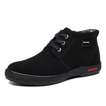 

famous brand men's luxury fashion warm fur ankle boots cotton cow leather winter shoes flat platform wool snow boot sapatos bota