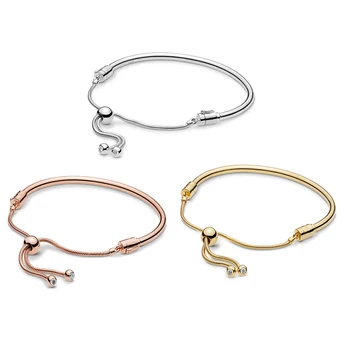 

Moments Silver Sliding Bangle Bracelet Fashion New Adjustable Chain Charms Bracelets for DIY Making Women Bracelets & Bangles