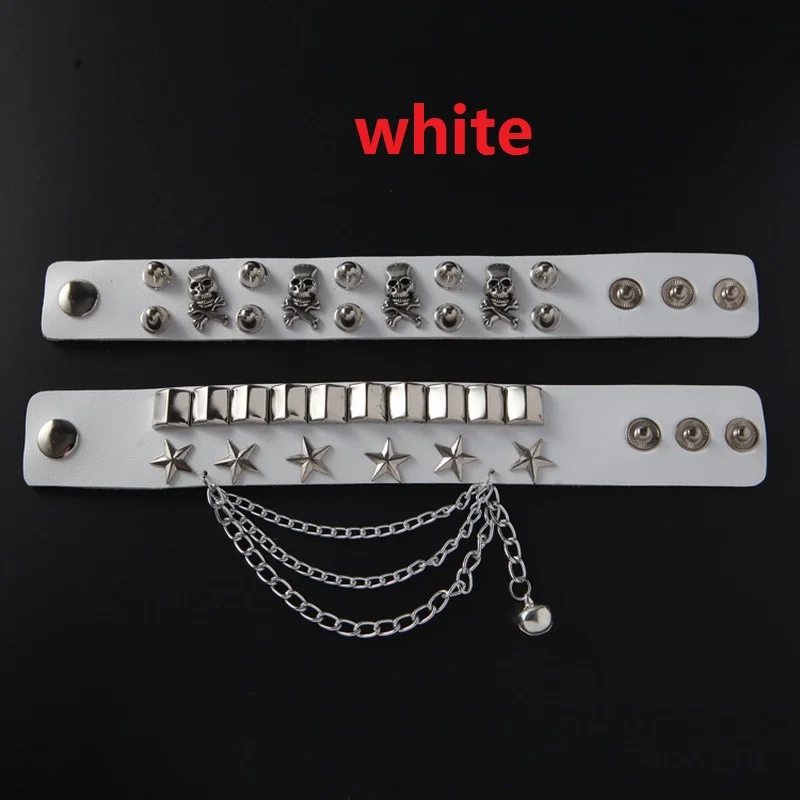 Skull Rivet Hip-Hop Hip Rock Multilayer Leather Metal Pentagram Chain Bracelet For Men