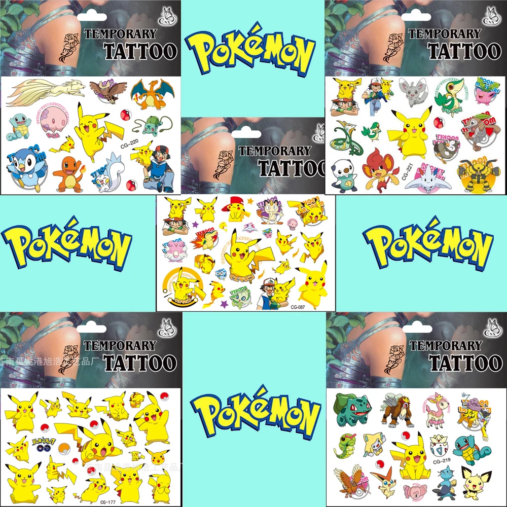 Pegatinas temporales de Pokémon para niños, pegatinas de Pikachu impermeables, regalo de recompensa, 5 uds.