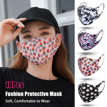 

10Pcs fashion camouflage face masks dustproof spring and summer mask breathable washable Nail Work Mask Makeup Tools