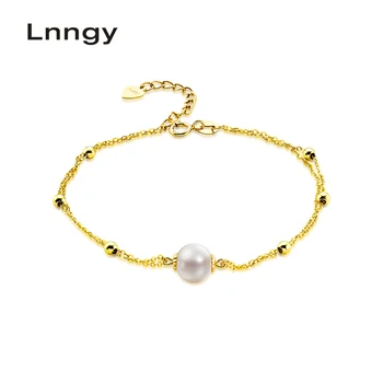 

Lnngy Pure AU750 18K Bracelet Yellow Gold Freshwater Pearl Chain Bracelet Jewelry High Quality Pearl Pulsera for Lady Wedding