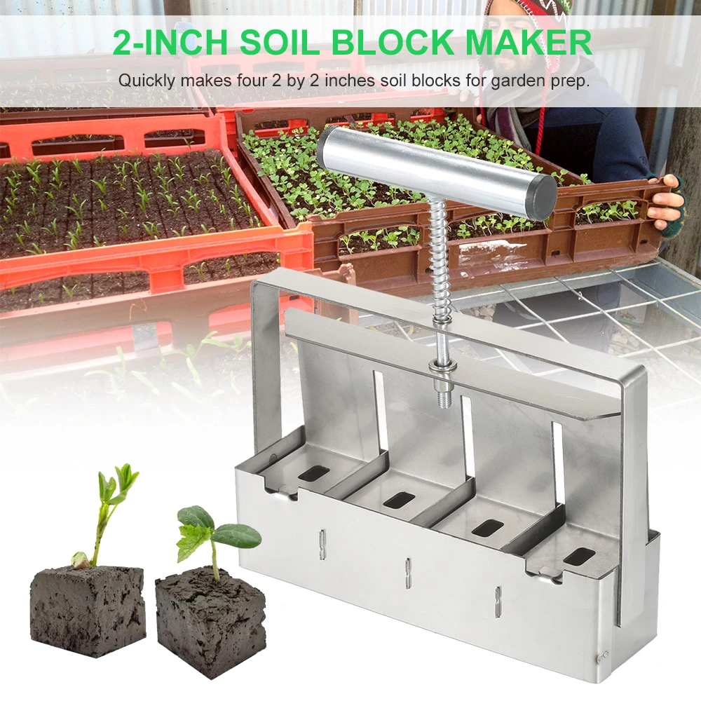 Handheld Soil Blocker 2-Inch Soil Block Maker Soil Blocking Tool with Dibbles Dibbers for Garden Prep Home Garden Gadget Tools