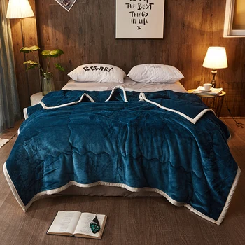 

Double sided Flannel blankets and throws Adult Thick Warm winter Blankets queen Fleece blue Blankets On Bed Christmas gifts