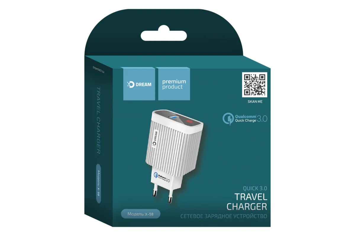 Зарядное устройство X58 USB 2.4A QC3.0 белый DREAM ТЕХПАК | Мобильные телефоны и аксессуары