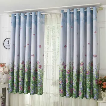 

Simple Cozy Flowers Printed Short Curtain for Bedroom Living Room Window Curtains Balcony Decorations Polyester Screen Curtain