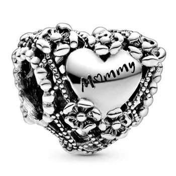 

Original Vintage Openwork Flower Love Heart Mummy Beads Fit 925 Sterling Silver Bead Charm Bracelet Bangle DIY Jewelry