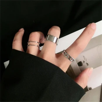 Punk Metal Geometric Round Ring Set Silver Color Open Rings for Women Fashion Finger Accessories Buckle Joint Tail Ring Jewelry 1