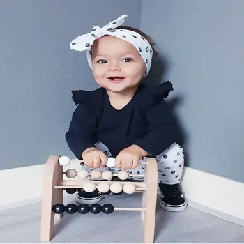 

3PCS Sets Newborn Baby Girl Autumn Clothes Ruffles Long Sleeve Black Romper Jumpsuit+Heart Printed Pants +Headband Cotton Outfit