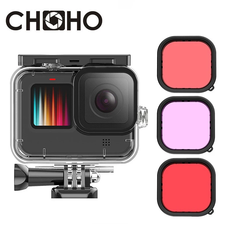 

For Gopro 9 10 11 12 Black Accessories 45M Underwater Waterproof Case Diving Filter Red Pink Purple Filtors Dive Go Pro Hero9