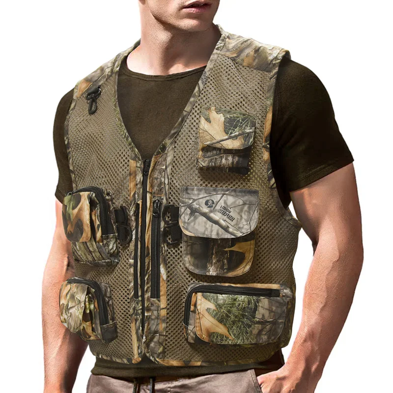 

Outdoor Fishing Vests Quick Dry Breathable Multi Pocket Mesh Jackets Photography Hiking Vest Super Maple2.0 Camo fish Vest
