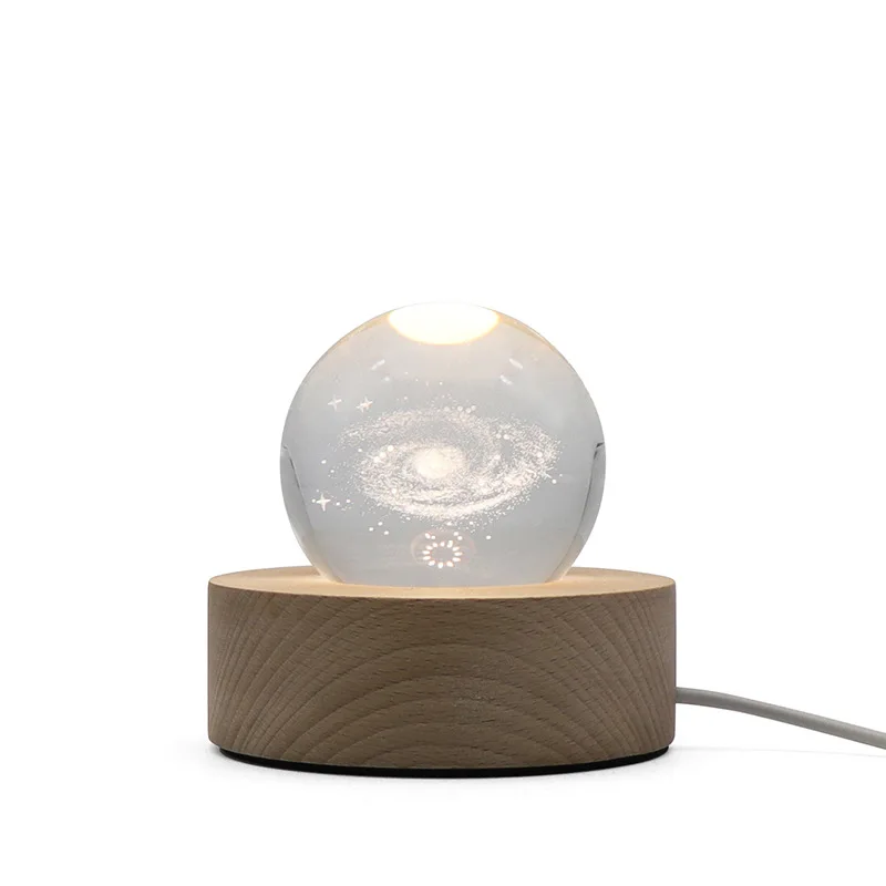 New 6cm 3D Engraved Galaxy solar system Crystal lamp USB night light luminous Craft Glass Home office table Decor lamp Gift