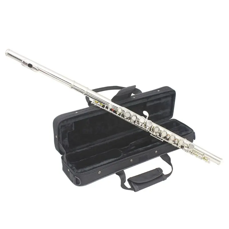 

16 Holes C Key Flute Cupronickel Silver Plated Concert Flute with Cleaning Cloth Stick Gloves Screwdriver Padded Bag