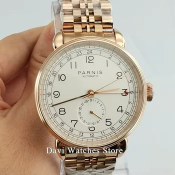 

PARNIS Watch Clock New 42mm Silver/Golden Polished case white dial steel strap date GMT automatic mens watch