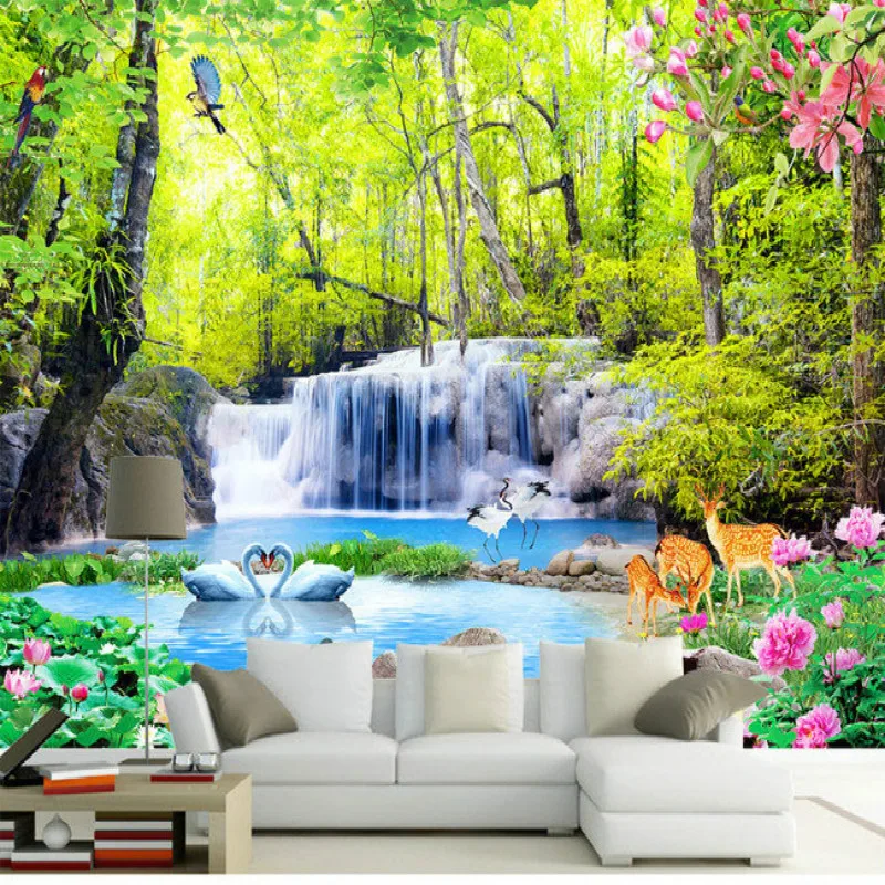 

Forest Waterfall Water 3D Photo Wallpaper Natural Landscape Mural for Living Room TV Backdrop Walls Home Decor Wall Papers