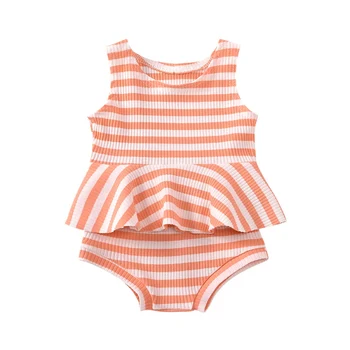 

2020 2PCS Set Striped Toddler Baby Girl Clothes Casual Cotton Sleeveless Dress +Short Pants Outfits 6-24 Months