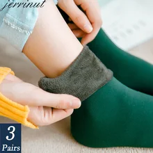 Jerrinut, женские зимние теплые носки, утолщенные термо кашемировые зимние носки, одноцветные мягкие бархатные сапоги, носки для сна, 3 пары