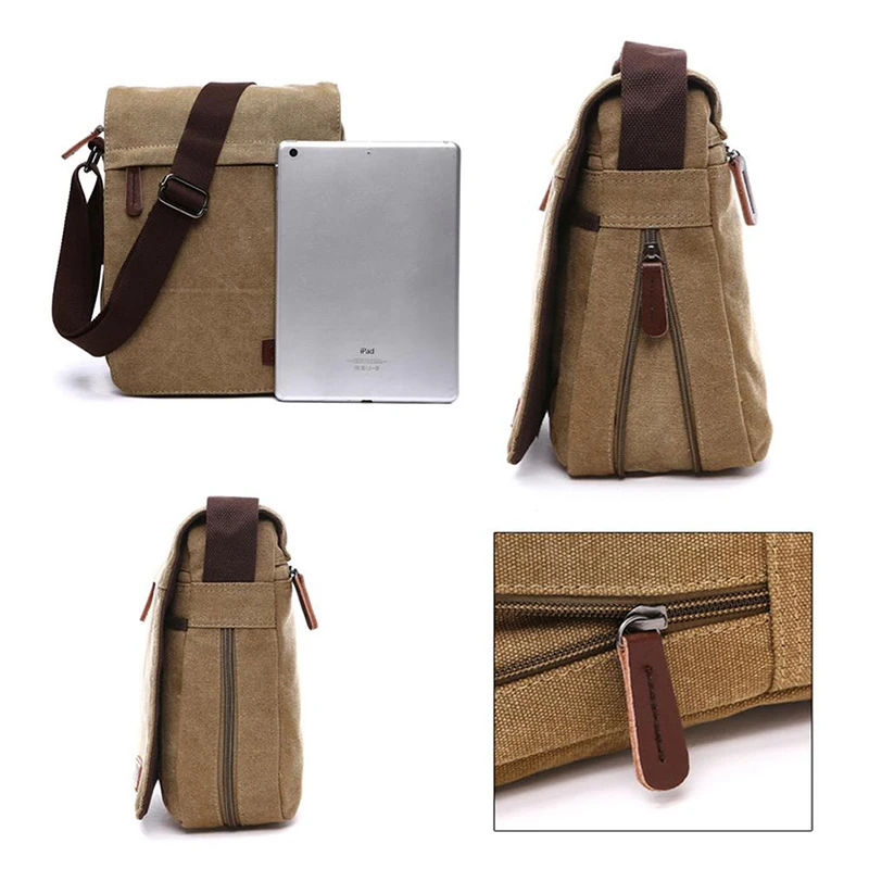 Newest Flap Quality Men Crossbody Bag Pack Hidden Zipper Shoulder Male Handbag Canvas Messenger Bags Student School Travel