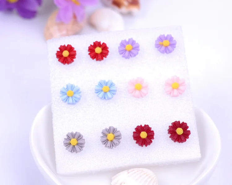 8Seasons New Fashion Colorful Rose Chrysanthemum Flower Plastic Stud Earrings Set For Women Party Club Earrings Jewelry,1Set